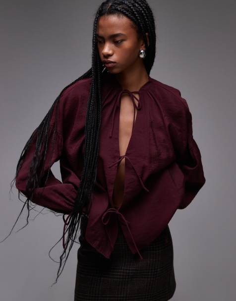 Topshop - Top doux avec liens devant - Bordeaux - view 1