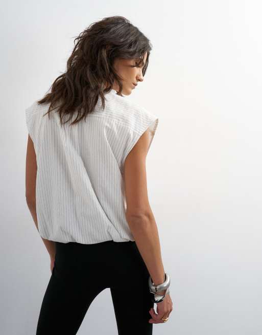 Topshop - Top doux zippé à épaules structurées - Rayures blanches, 4 de 4