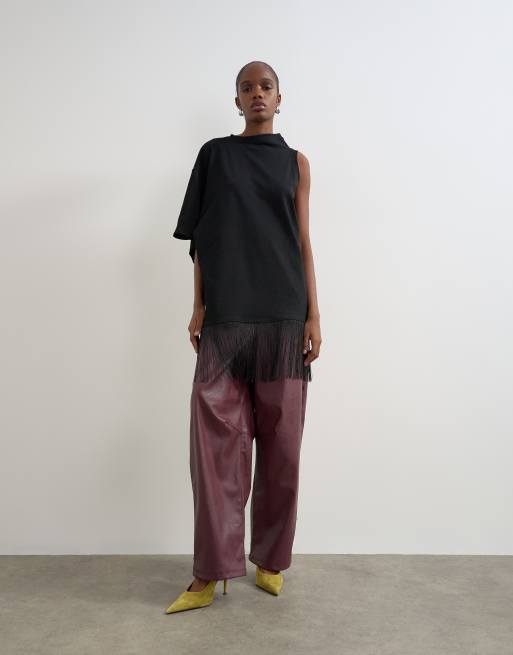Topshop top drapé asymétrique à franges noir, 3 de 4