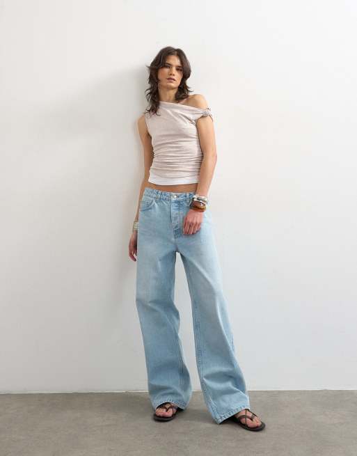 Topshop - Top drappeggiato a doppio strato color avena, 2 di 4