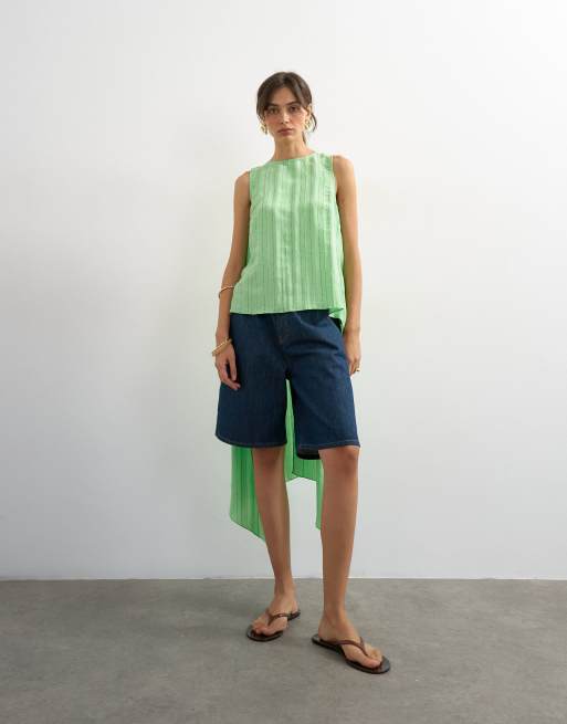 Topshop - Top effet cape et fines rayures - Vert, 2 de 4