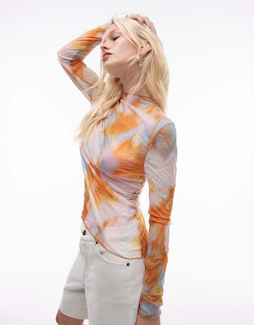 Topshop - Top effet froissé à manches longues et imprimé fleuri abstrait - Multicolore