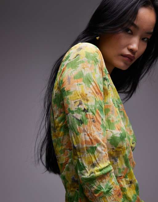 Topshop - Top effet froissé à manches longues et imprimé fleuri - Vert, 2 de 4
