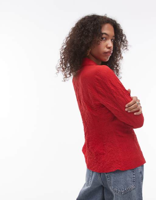 Topshop - Top effet froissé noué sur le devant - Rouge, 4 de 4