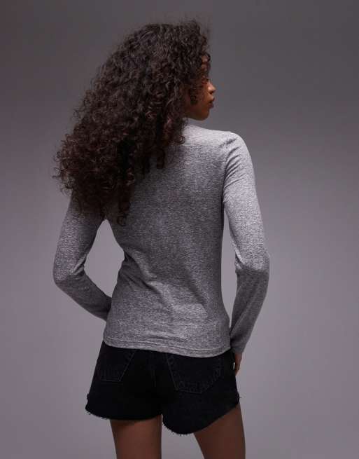 Topshop - Top effet marbré à manches longues et col ras de cou - Gris chiné, 4 de 4