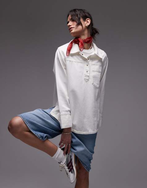 Topshop - Top en jean à enfiler style rugby - Blanc - view 1