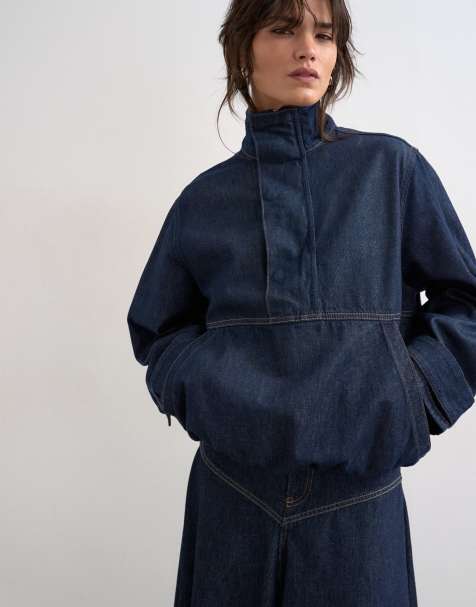 Topshop - Top en jean à ourlet boule et col cheminée - Indigo brut - view 1