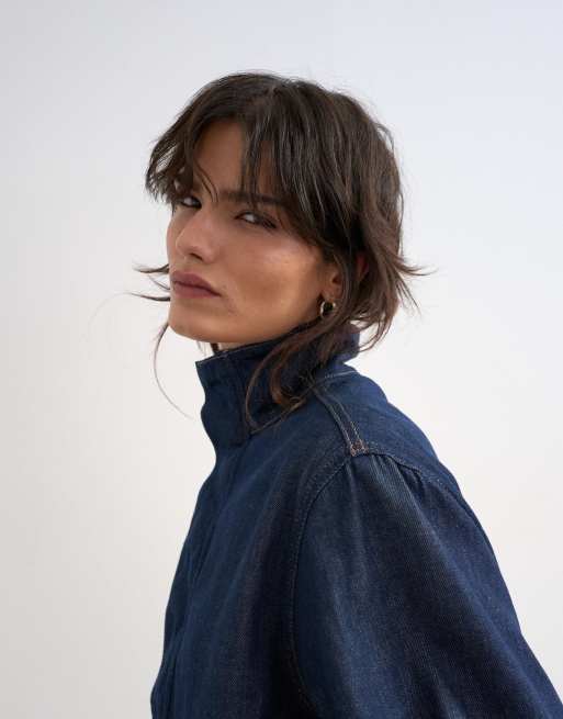 Topshop - Top en jean à ourlet boule et col cheminée - Indigo brut, 2 de 4