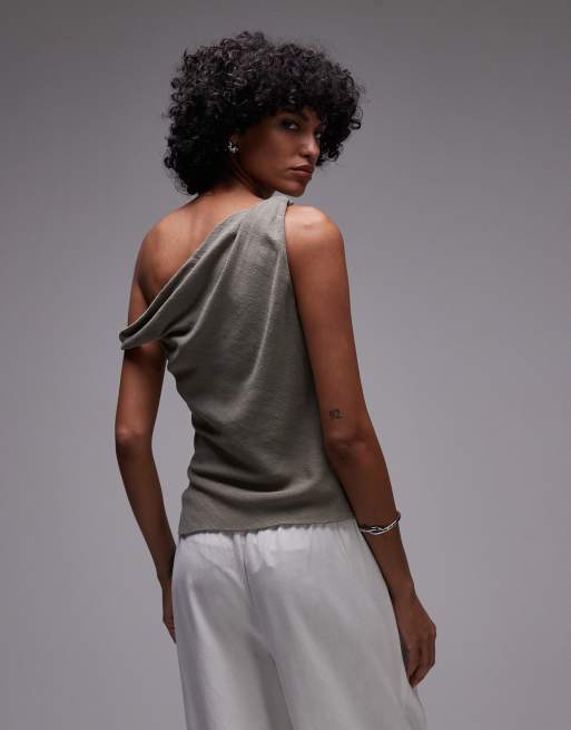 Topshop - Top en lin avec bretelle torsadée - Vert, 2 de 4