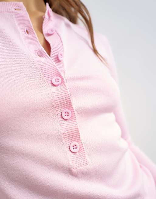 Topshop top en maille à col henley rose pâle, 2 de 4