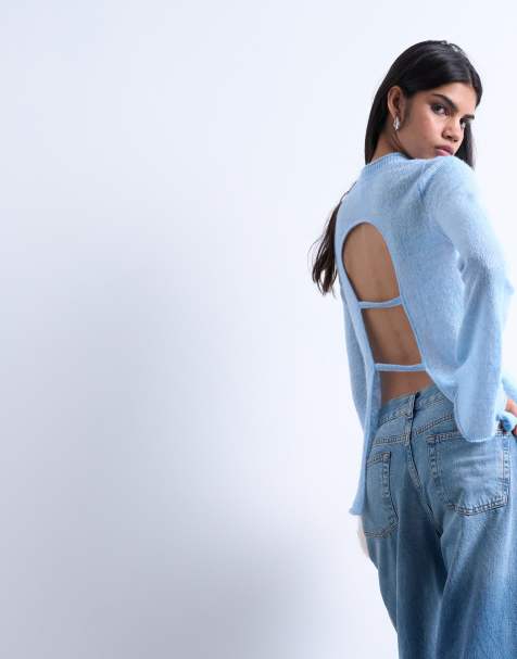 Topshop - Top en maille à découpes au dos - Bleu - view 1
