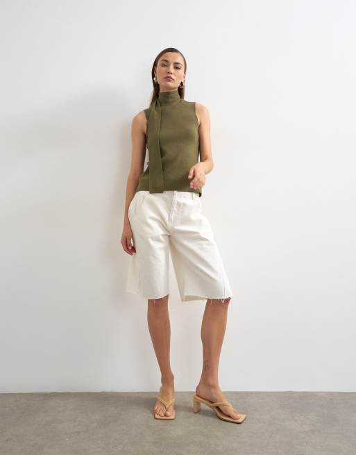 Topshop - Top en maille avec détail foulard drapé - Kaki, 2 de 4