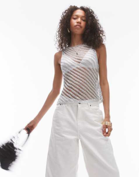 Topshop - Top en maille échelle - Argenté métallisé - view 1