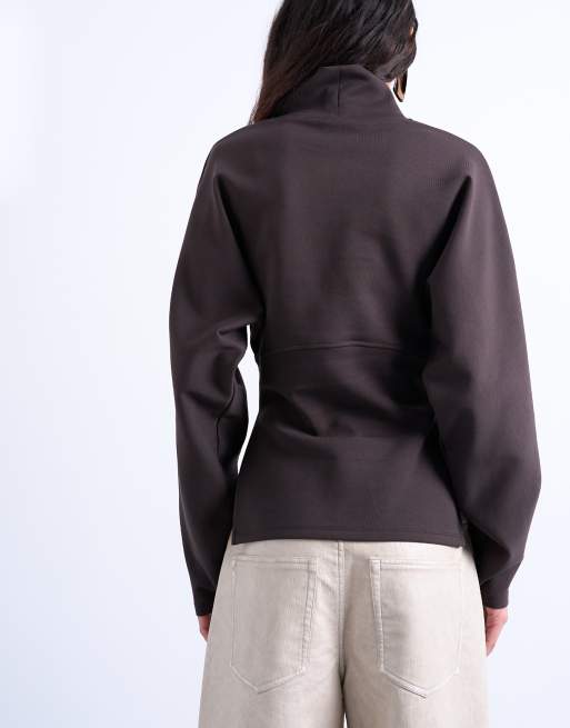 Topshop - Top en maille interlock à manches longues et taille cintrée - Chocolat, 3 de 4