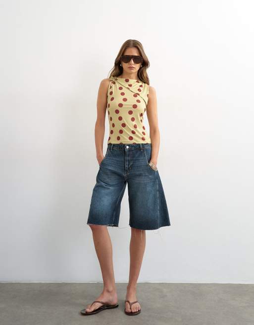 Topshop - Top en microfibre à pois avec liens noués sur épaule - Vert, 3 de 4