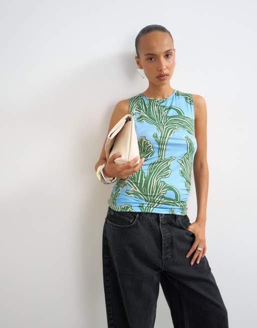 Topshop top en microfibre avec détail noué au dos bleu, 3 de 4