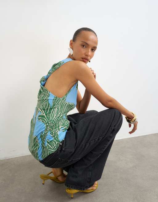 Topshop top en microfibre avec détail noué au dos bleu, 4 de 4