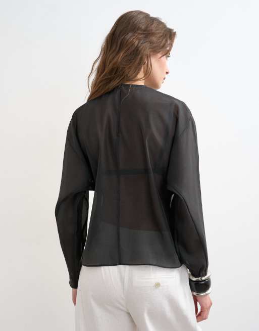 Topshop - Top en organza à encolure ronde - Noir, 4 de 4