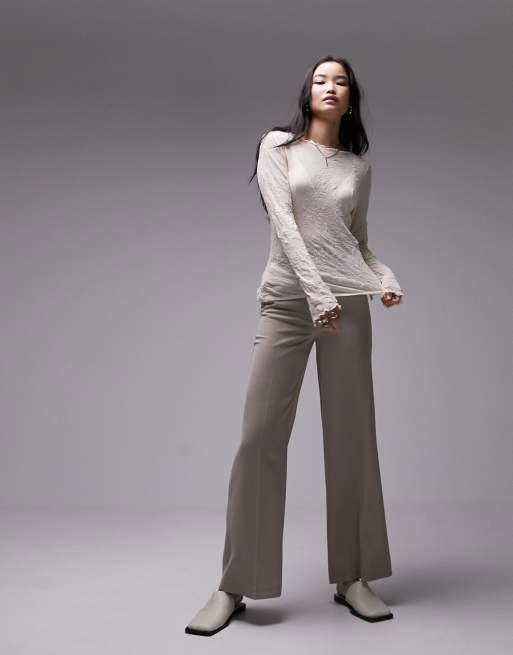 Topshop - Top en tulle effet froissé à manches longues - Pêche, 3 de 4