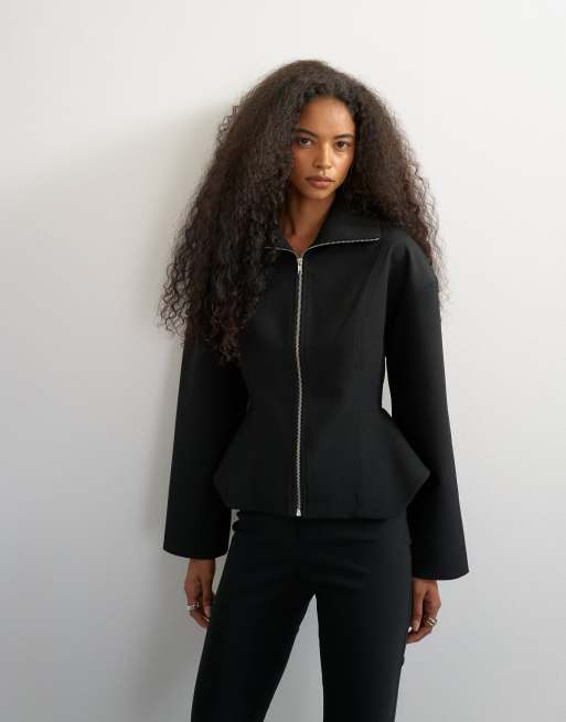 Topshop - top entallado con cremallera y sobrefalda en negro, 3 de 4
