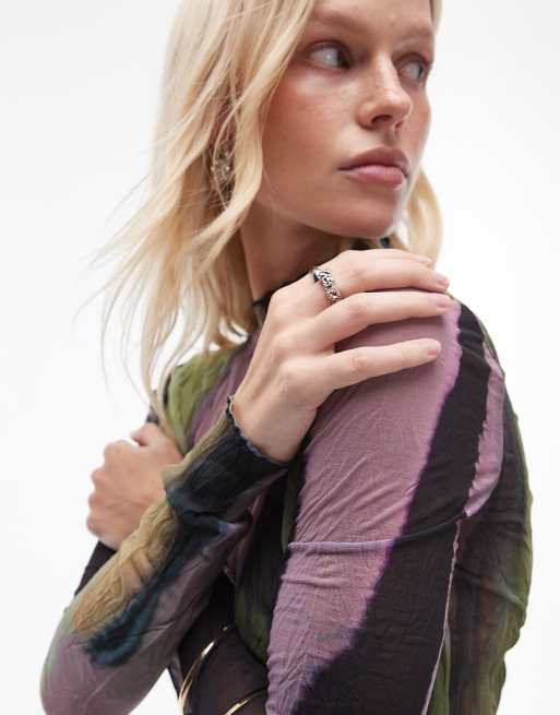 Topshop - Top froissé à manches longues et imprimé marbré - Multicolore, 2 de 4