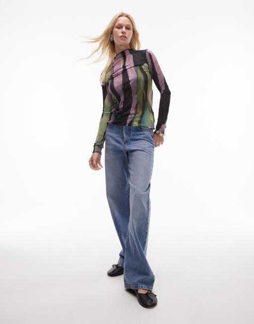 Topshop - Top froissé à manches longues et imprimé marbré - Multicolore, 3 de 4