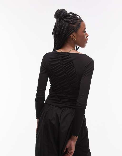 Topshop - Top froncé à manches longues - Noir, 4 de 4
