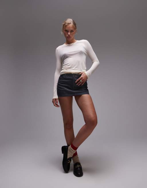 Topshop - Top girocollo a maniche lunghe premium basic trasparente neutro con finiture a contrasto, 4 di 4