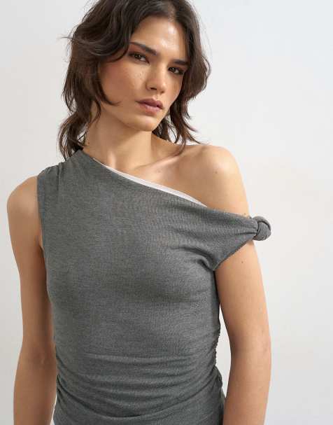 Topshop - Top gris carbón drapeado con diseño efecto dos capas - view 1