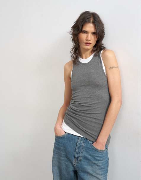 Topshop - Top gris carbón sin mangas con diseño efecto dos capas - view 1