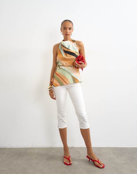 Topshop - top halter con cintura anudada y estampado abstracto - view 1