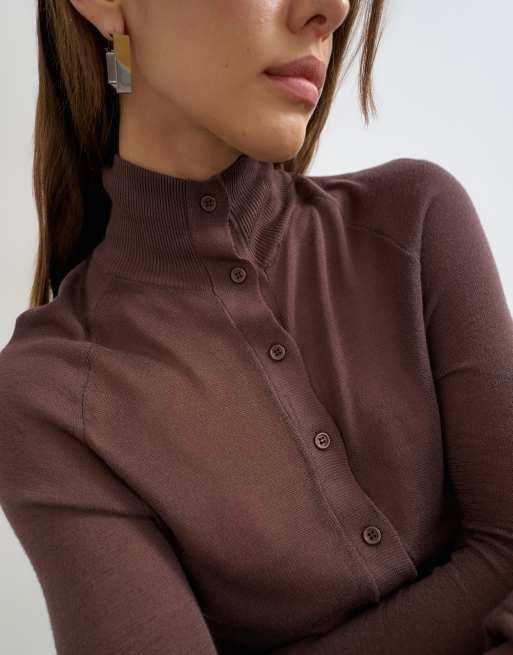 Topshop top Henley en maille à col cheminée montant en aubergine, 4 de 4