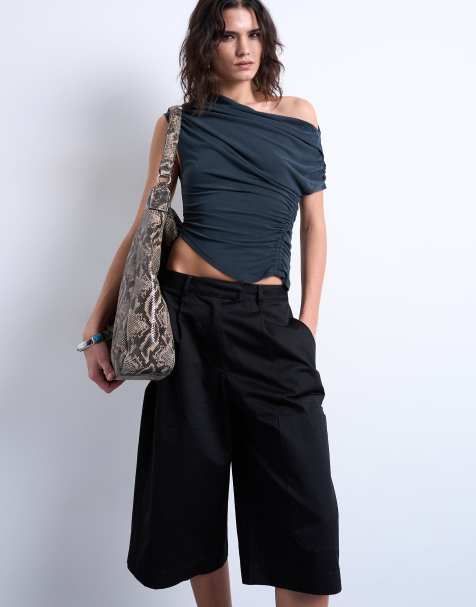 Topshop - Top in cupro nero con arricciature - view 1