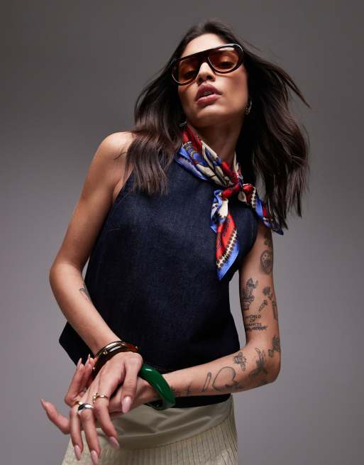 Topshop - Top in denim indaco effetto grezzo