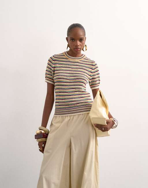 Topshop - Top in maglia a righe multicolore in coordinato