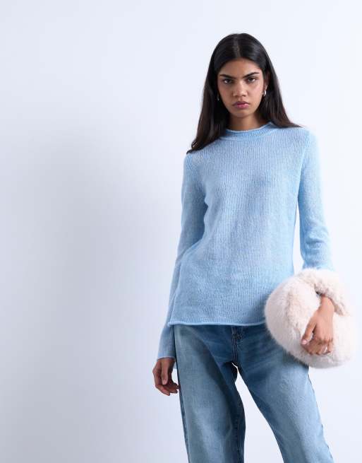 Topshop - Top in maglia blu con cut-out sul retro, 2 di 4