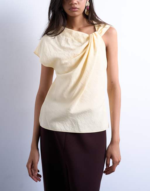 Topshop - Top in morbido cupro color latticello con nodo