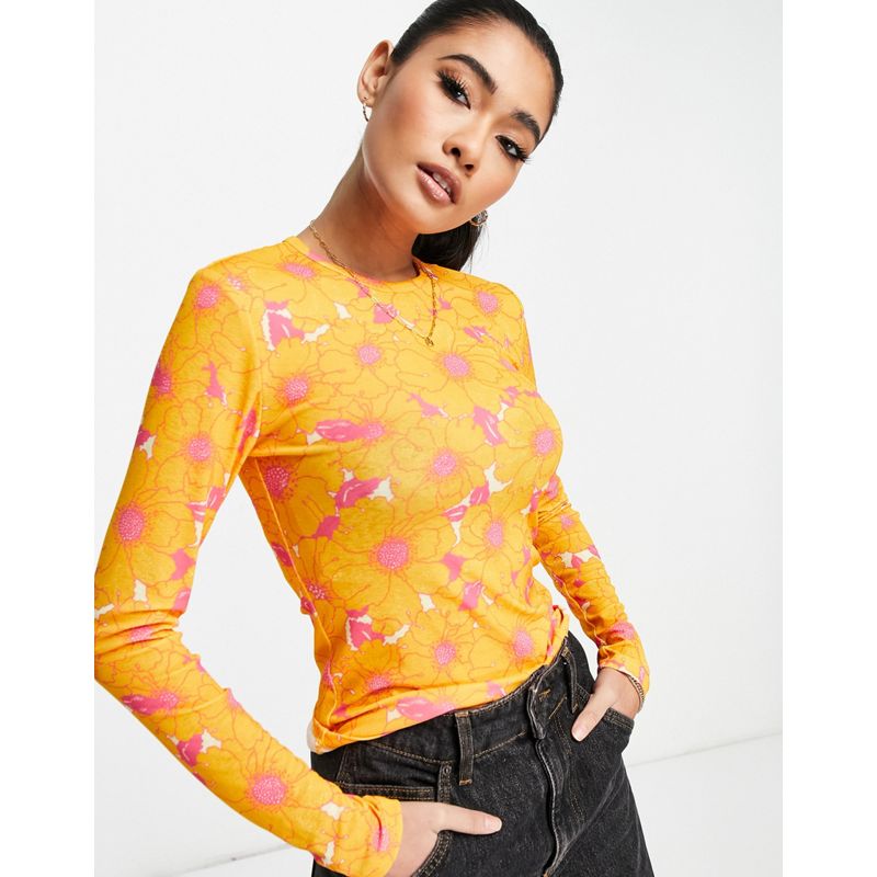 ggLkx T-shirt e Canotte Topshop - Top in rete arancione a fiori