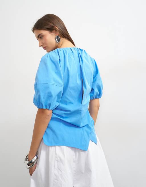 Topshop top kopertowy z bufkami w kolorze chabrowym, 2 z 4