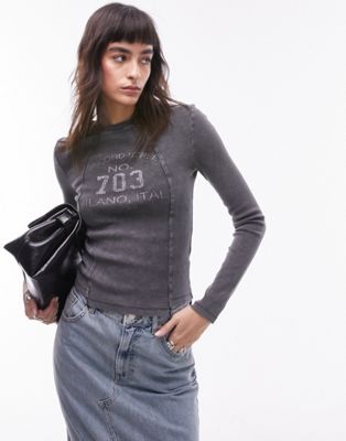 Topshop graphic acid wash 307 long sleeve top in washed black - ASOS Price Checker