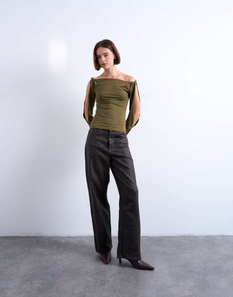 Haut Topshop évasé Marron Taille 14 - Occasion Très Bon état, Sans Manches, Coupe Slim