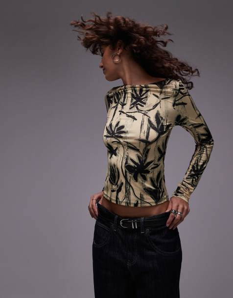 Topshop - Top manches longues en microfibre à imprimé fleuri - Babeurre - view 1