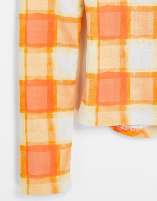 Topshop - Top manches longues en tulle à carreaux - Orange, 4 de 4