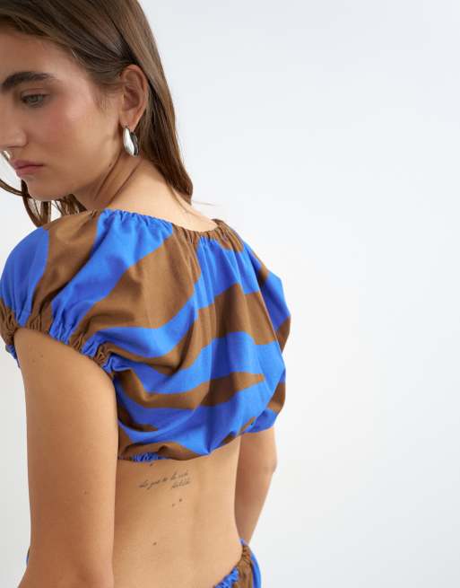 Topshop - Top marrone a righe con cut-out e arricciatura sul retro, 5 di 5