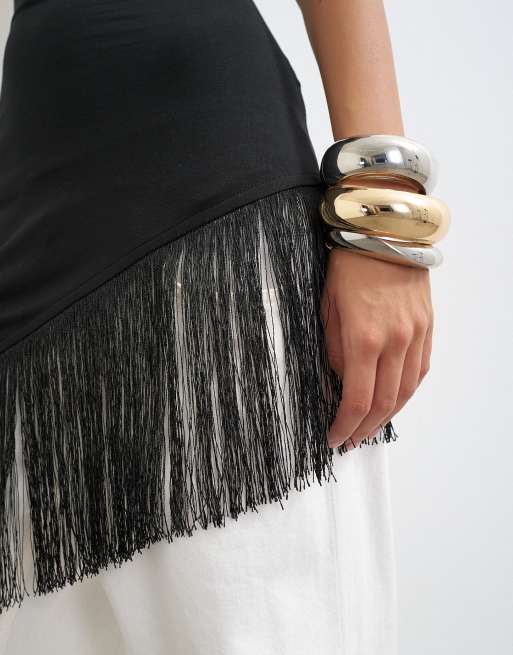 Topshop top med frynsekant og asymmetrisk kant i sort, 3 af 4