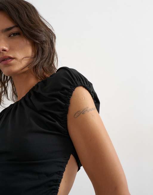 Topshop top med rynket ryg og udskæring i sort, 4 af 4