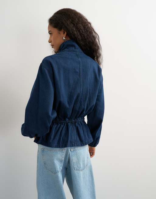 Topshop top met elastische taille en opstaande hals in indigo, 3 van 4