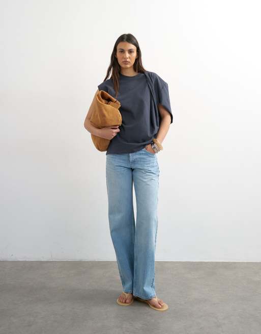 Topshop - Top met gedraaide schouders in leisteengrijs, 2 van 4
