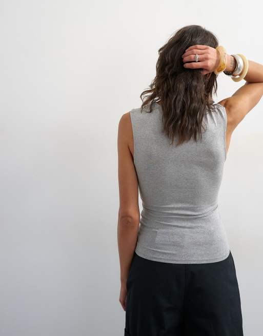 Topshop - Top met geknoopte voorkant in gemêleerd grijs, 4 van 4
