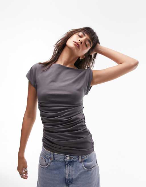 Topshop - Top met geplooide zijkanten in leisteengrijs